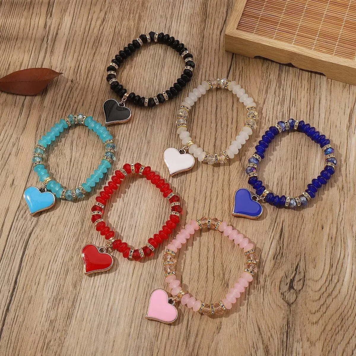 Todu Bohemian Beaded Bracelet Love Heart Pendant Bracelet Stretch For Women Girls Boho Summer Beach Friendship Fashion Jewelry Gift