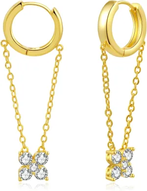 ToHeart 14K Gold Flower Earrings for Womens Minimalist Chain Link Earrings Gold Huggie Hoop Earrings for s Gifts Bff Birthday
