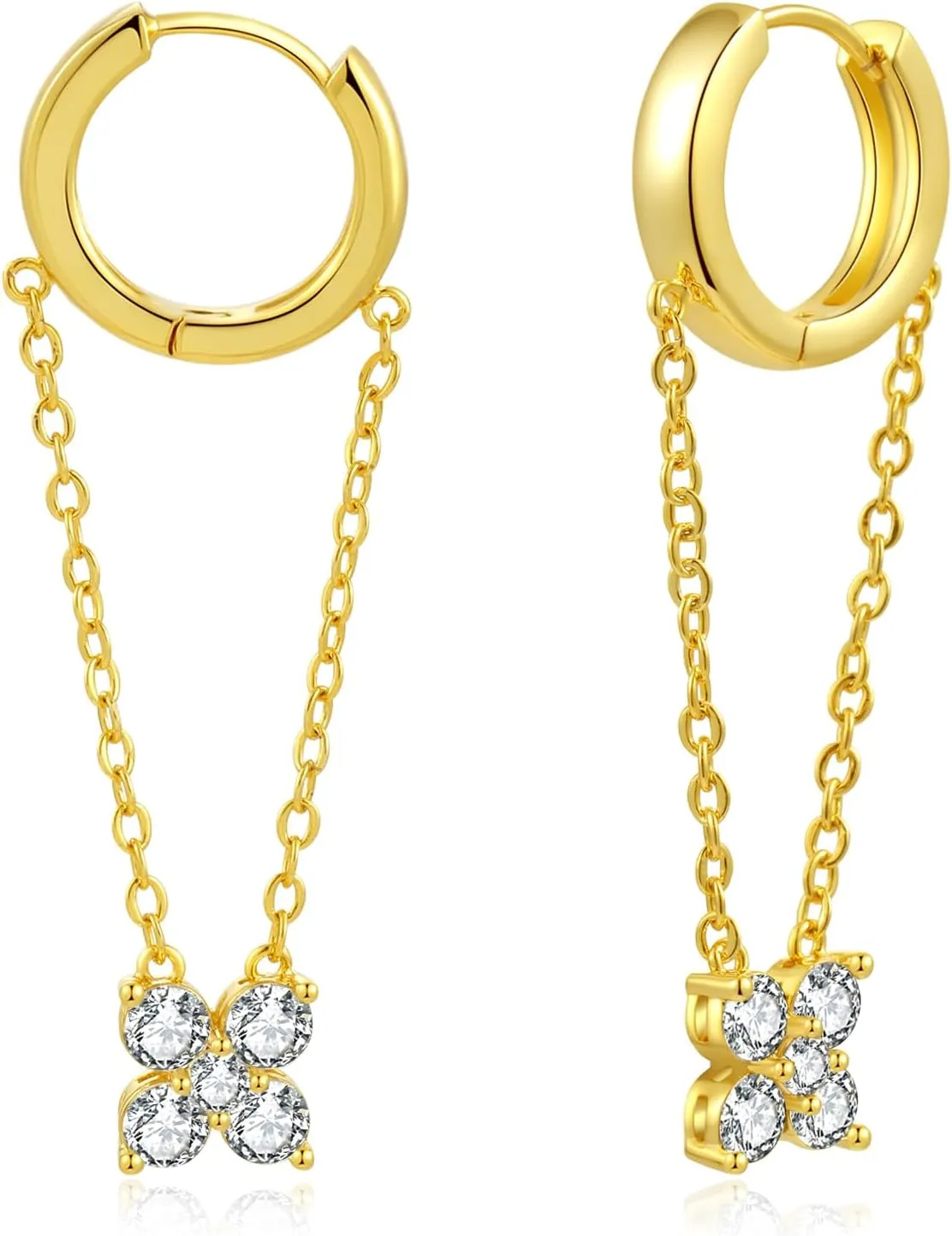 ToHeart 14K Gold Flower Earrings for Womens Minimalist Chain Link Earrings Gold Huggie Hoop Earrings for s Gifts Bff Birthday