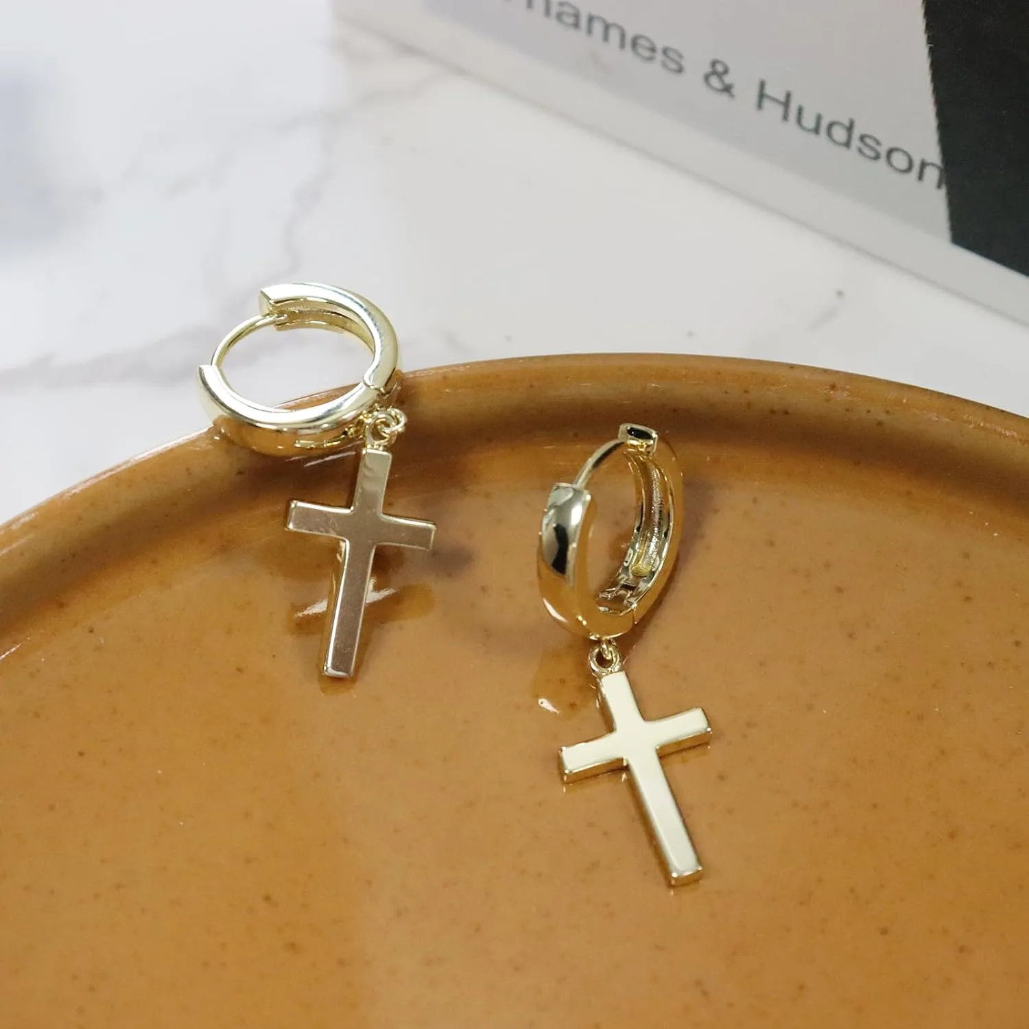 ToHeart Gold Cross Hoop Earrings for Womens Minimalist Gold Earrings Dangle Elegant Hypoallergenic Gifts