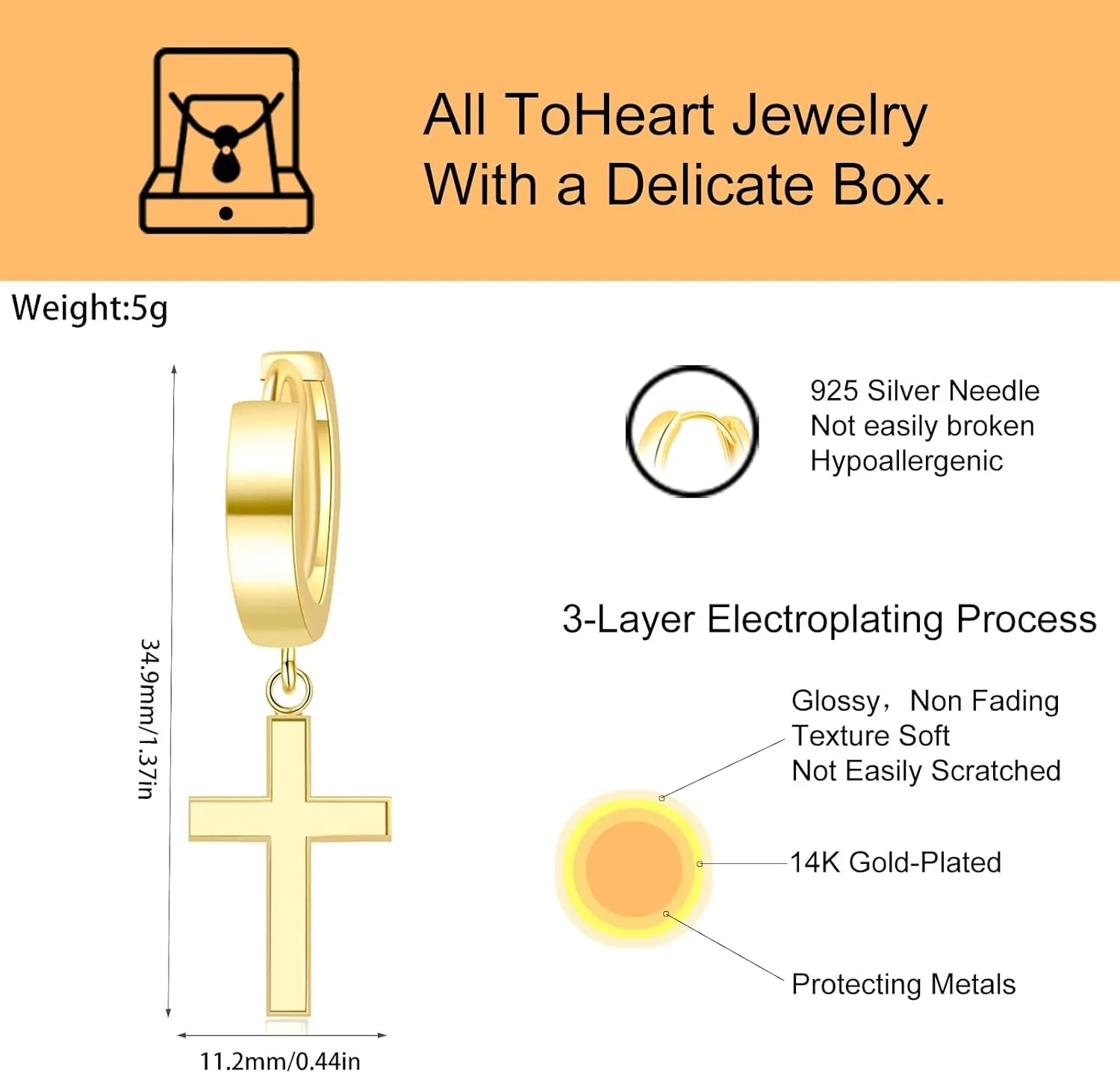 ToHeart Gold Cross Hoop Earrings for Womens Minimalist Gold Earrings Dangle Elegant Hypoallergenic Gifts