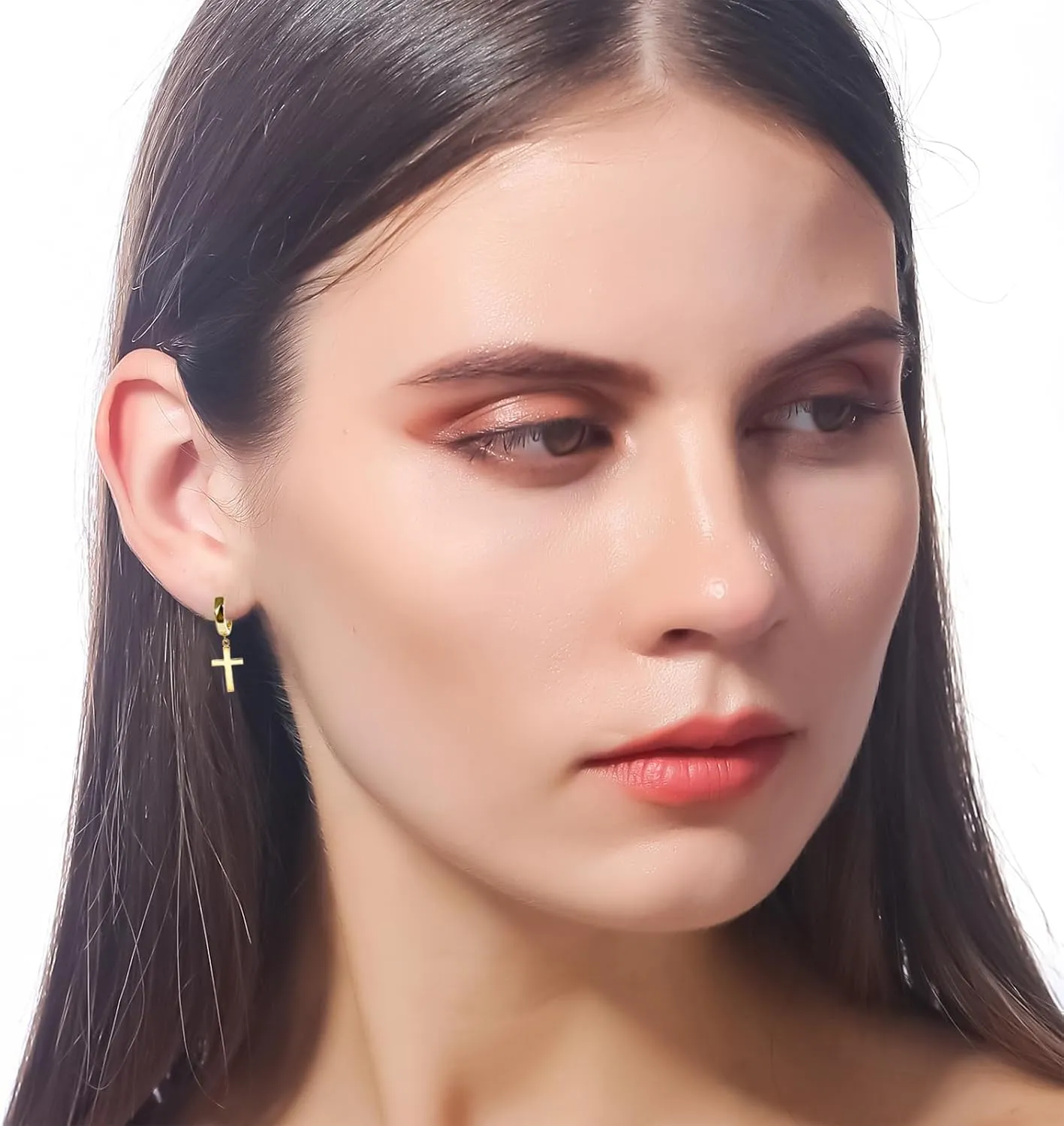 ToHeart Gold Cross Hoop Earrings for Womens Minimalist Gold Earrings Dangle Elegant Hypoallergenic Gifts