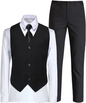 Tomic Boys Toddler Tuxedo Suits Formal Dress Pants Wedding Kids Ring Bearer Outfit Size 2, Black Vest Set