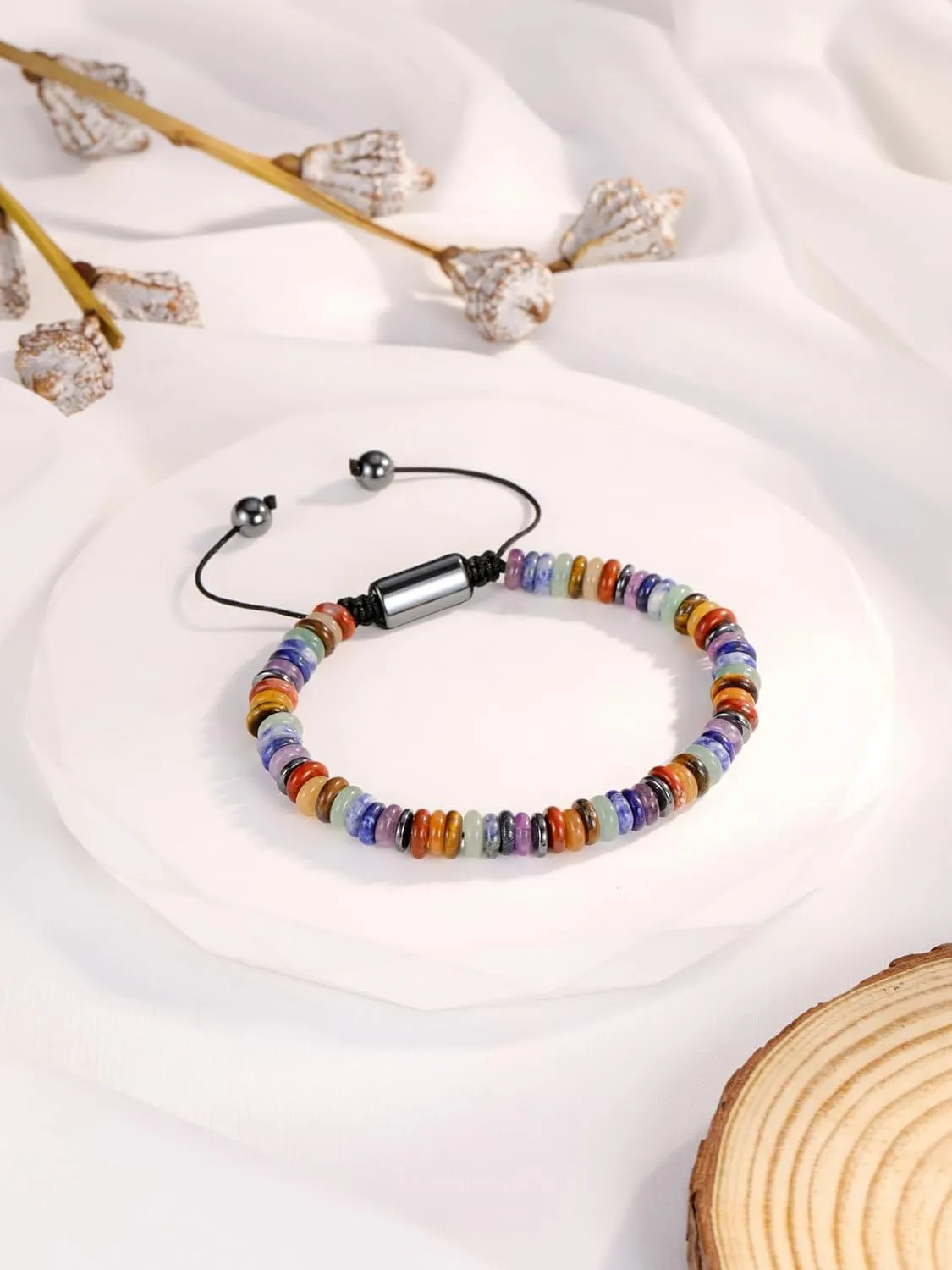 Top Plaza Mens Tiger Eye Stone Bracelet Natural Healing Crystal Beaded Bracelet Adjustable Handmade Braided Rope Gemstone Bracelets for Men Christmas Gifts