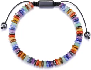Top Plaza Mens Tiger Eye Stone Bracelet Natural Healing Crystal Beaded Bracelet Adjustable Handmade Braided Rope Gemstone Bracelets for Men Christmas Gifts