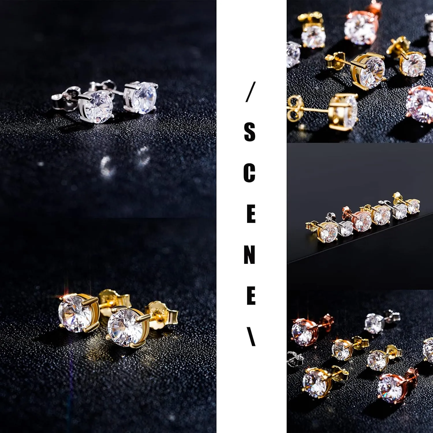 TOPGRILLZ 925 Sterling Silver 4mm 6mm 8mm Basic Stud Earrings Set Round Clear Cubic Zirconia Cartilage Piercing Ear Small Hypoallergenic Earring Jewelry For Women Men Gift