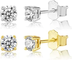 TOPGRILLZ 925 Sterling Silver 4mm 6mm 8mm Basic Stud Earrings Set Round Clear Cubic Zirconia Cartilage Piercing Ear Small Hypoallergenic Earring Jewelry For Women Men Gift
