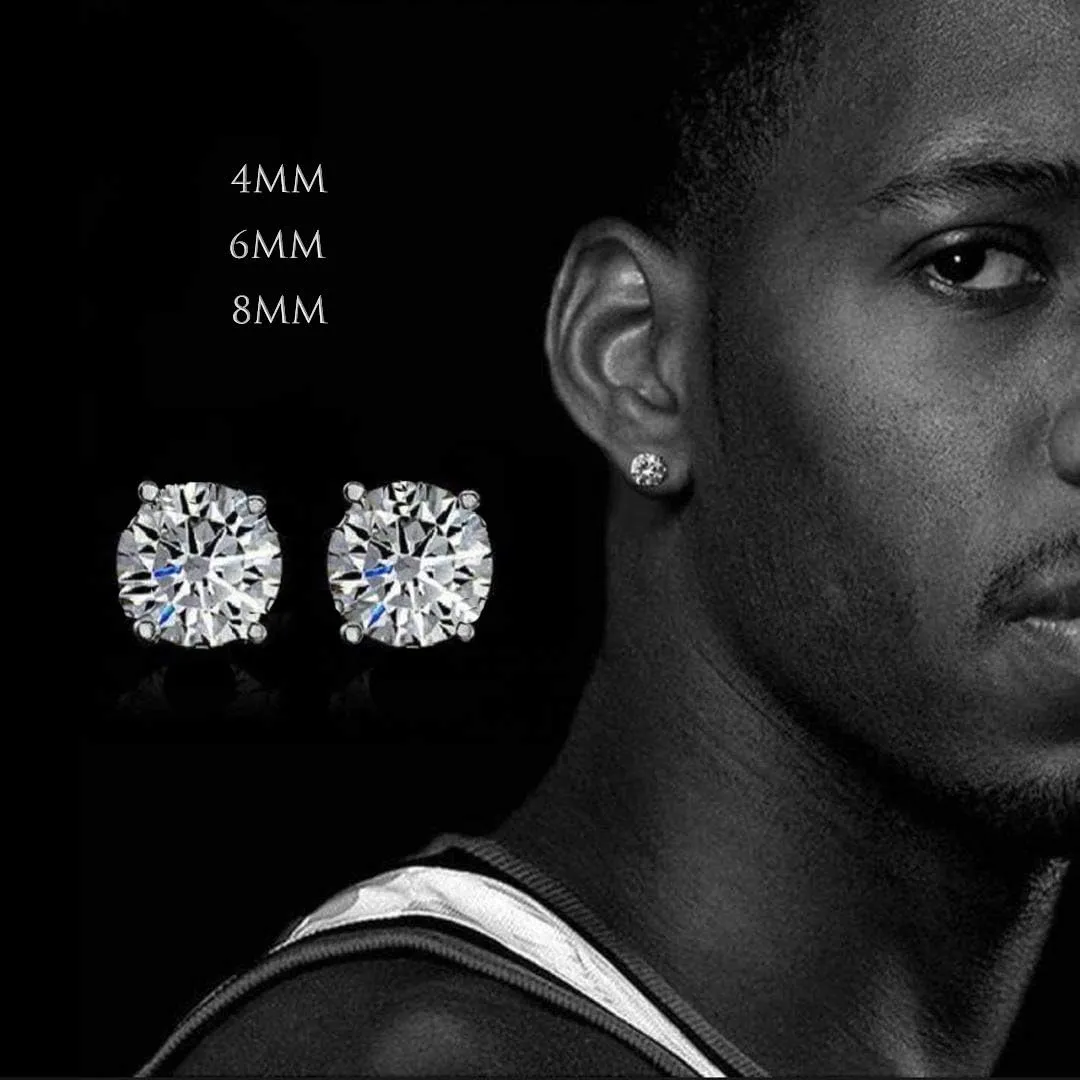 TOPGRILLZ 925 Sterling Silver 4mm 6mm 8mm Basic Stud Earrings Set Round Clear Cubic Zirconia Cartilage Piercing Ear Small Hypoallergenic Earring Jewelry For Women Men Gift