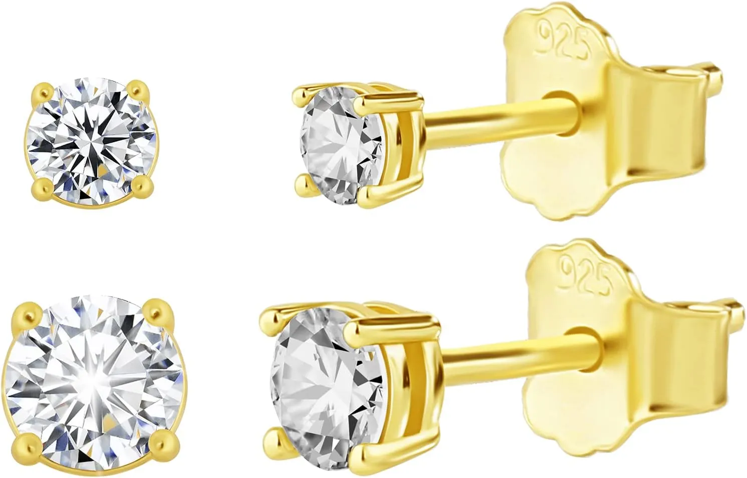 TOPGRILLZ 925 Sterling Silver 4mm 6mm 8mm Basic Stud Earrings Set Round Clear Cubic Zirconia Cartilage Piercing Ear Small Hypoallergenic Earring Jewelry For Women Men Gift
