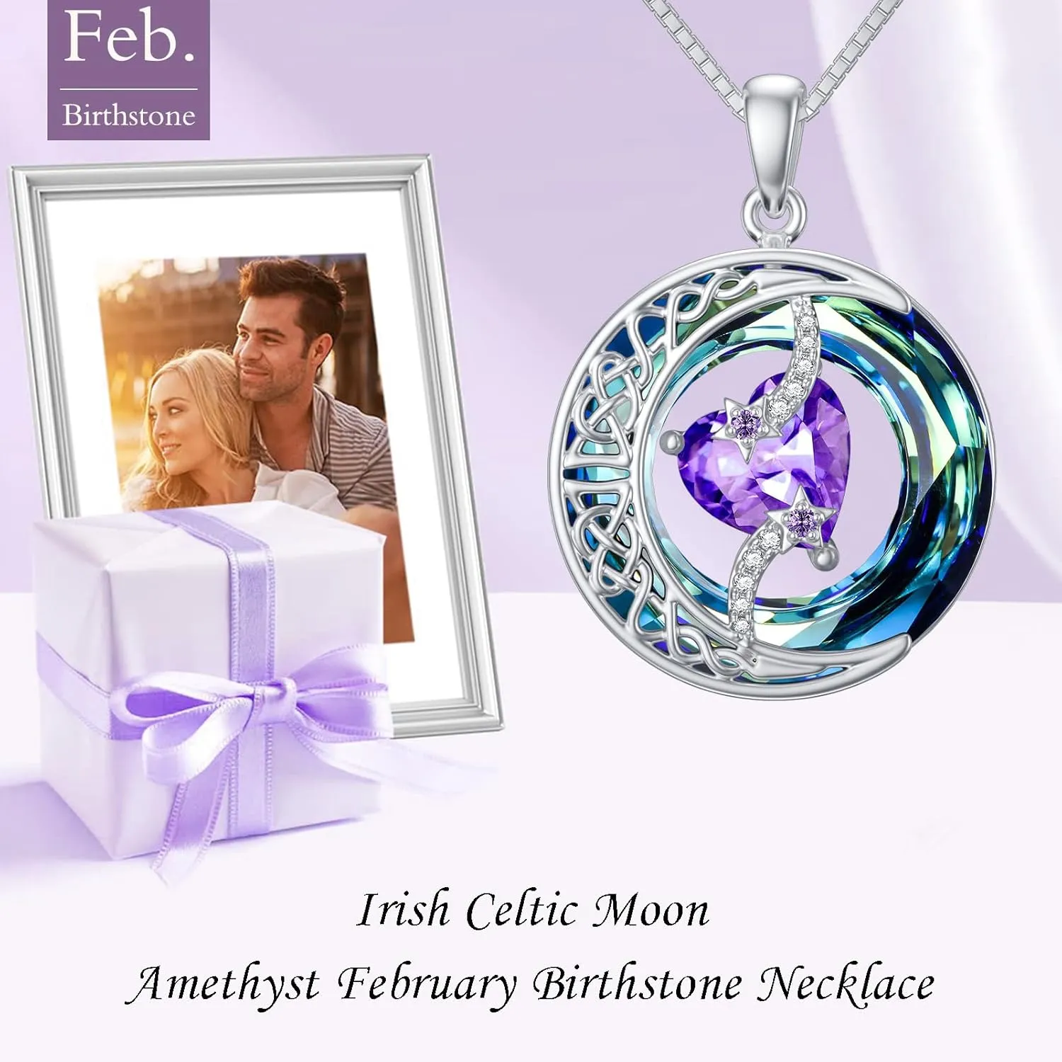 TOUPOP Birthstone Necklace 925 Sterling Silver Moon and Star Pendant Pendant Celtic Moon Crystal Jewelry Birthstone Christmas Gifts for Women Mom Wife Her Girlfriend