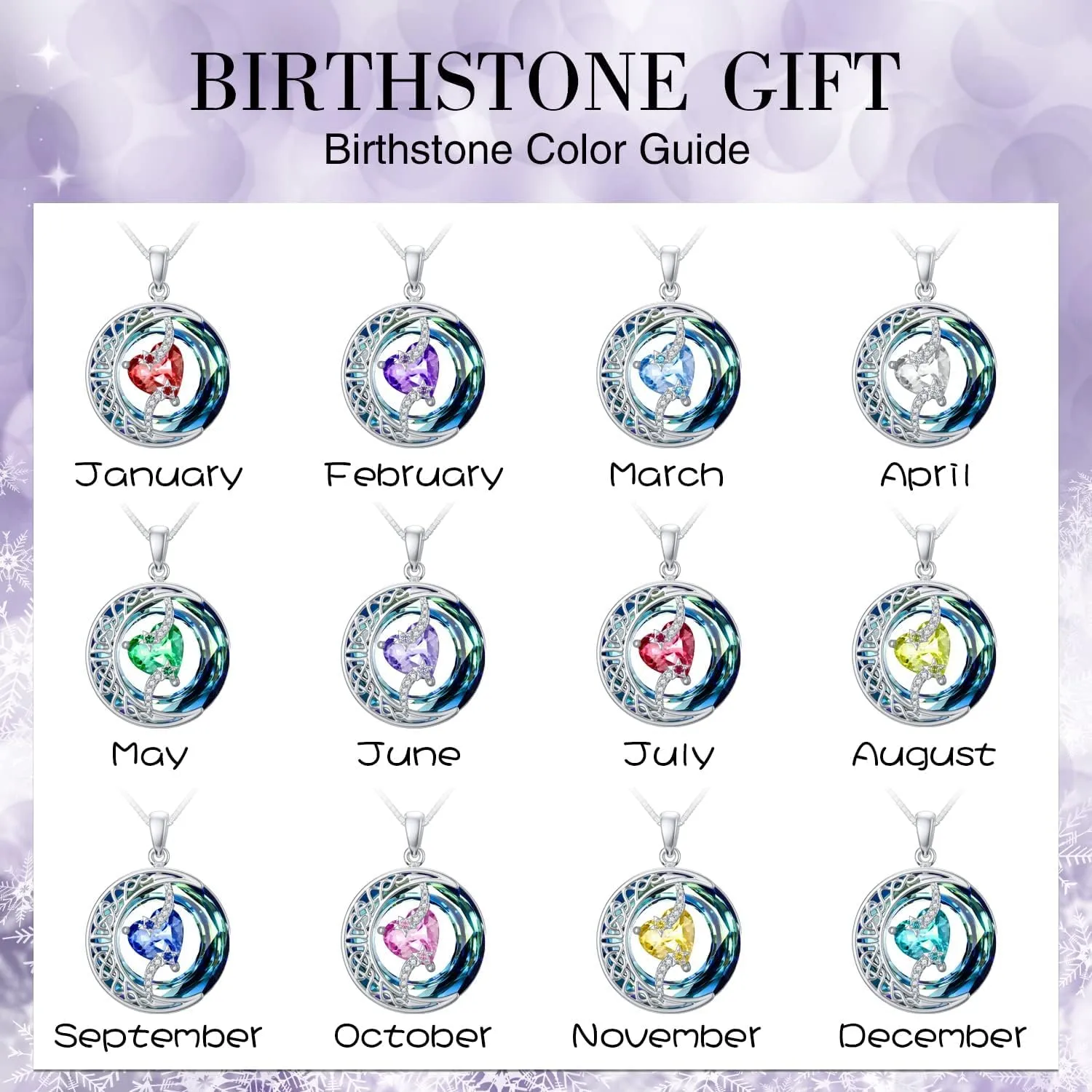 TOUPOP Birthstone Necklace 925 Sterling Silver Moon and Star Pendant Pendant Celtic Moon Crystal Jewelry Birthstone Christmas Gifts for Women Mom Wife Her Girlfriend