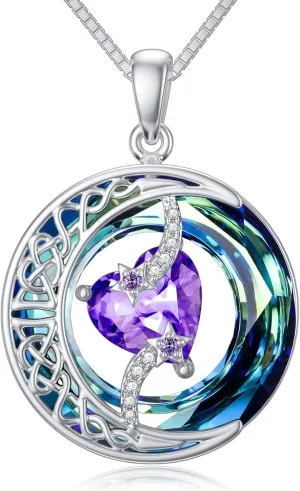 TOUPOP Birthstone Necklace 925 Sterling Silver Moon and Star Pendant Pendant Celtic Moon Crystal Jewelry Birthstone Christmas Gifts for Women Mom Wife Her Girlfriend
