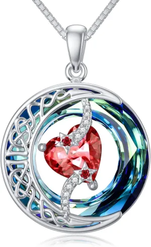 TOUPOP Birthstone Necklace 925 Sterling Silver Moon and Star Pendant Pendant Celtic Moon Crystal Jewelry Birthstone Christmas Gifts for Women Mom Wife Her Girlfriend