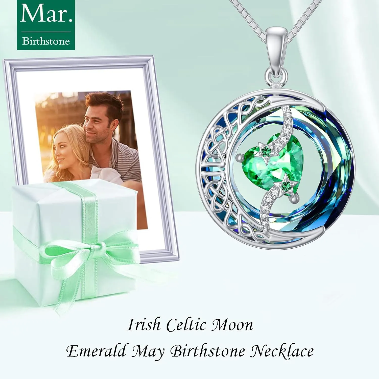 TOUPOP Birthstone Necklace 925 Sterling Silver Moon and Star Pendant Pendant Celtic Moon Crystal Jewelry Birthstone Christmas Gifts for Women Mom Wife Her Girlfriend