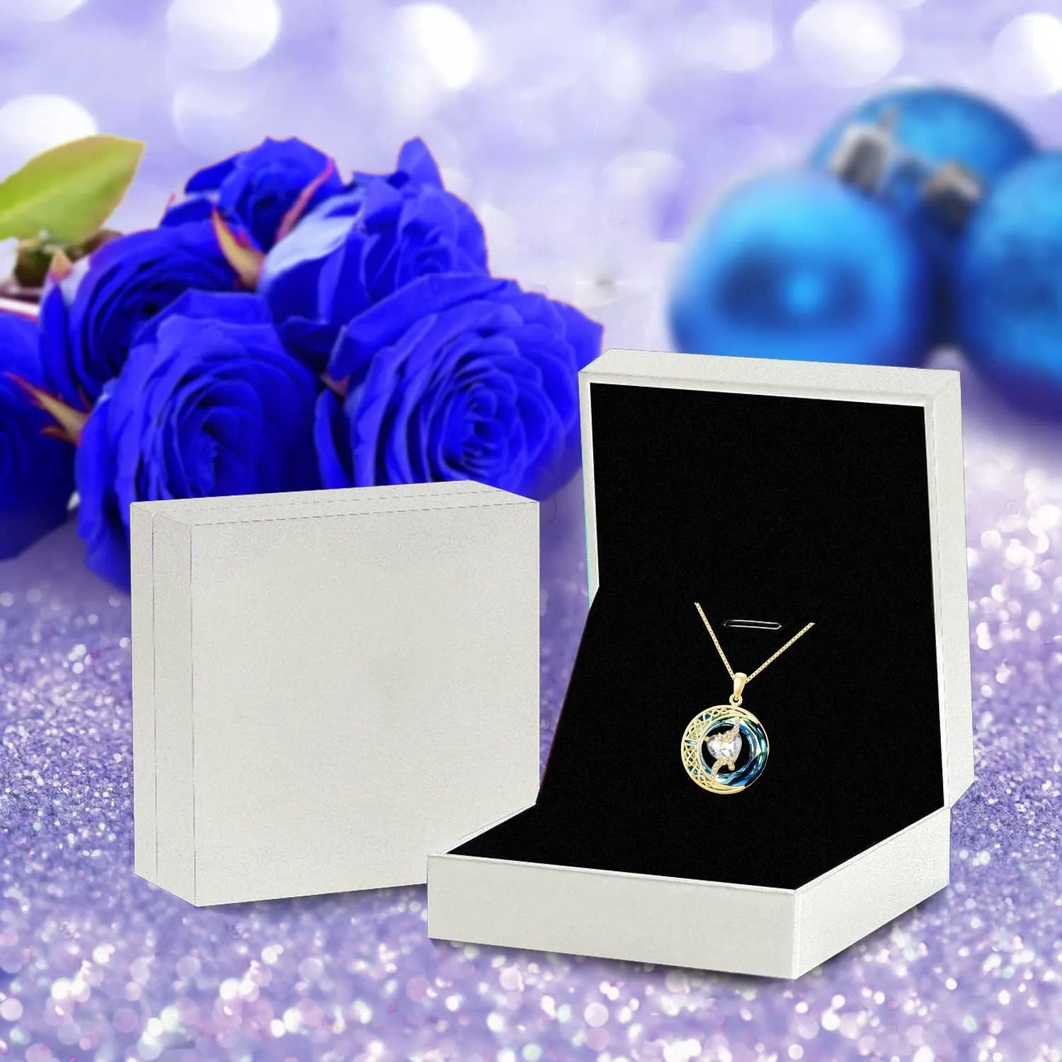 TOUPOP Birthstone Necklace 925 Sterling Silver Moon and Star Pendant Pendant Celtic Moon Crystal Jewelry Birthstone Christmas Gifts for Women Mom Wife Her Girlfriend