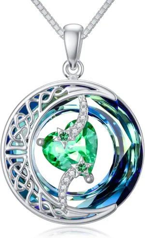 TOUPOP Birthstone Necklace 925 Sterling Silver Moon and Star Pendant Pendant Celtic Moon Crystal Jewelry Birthstone Christmas Gifts for Women Mom Wife Her Girlfriend