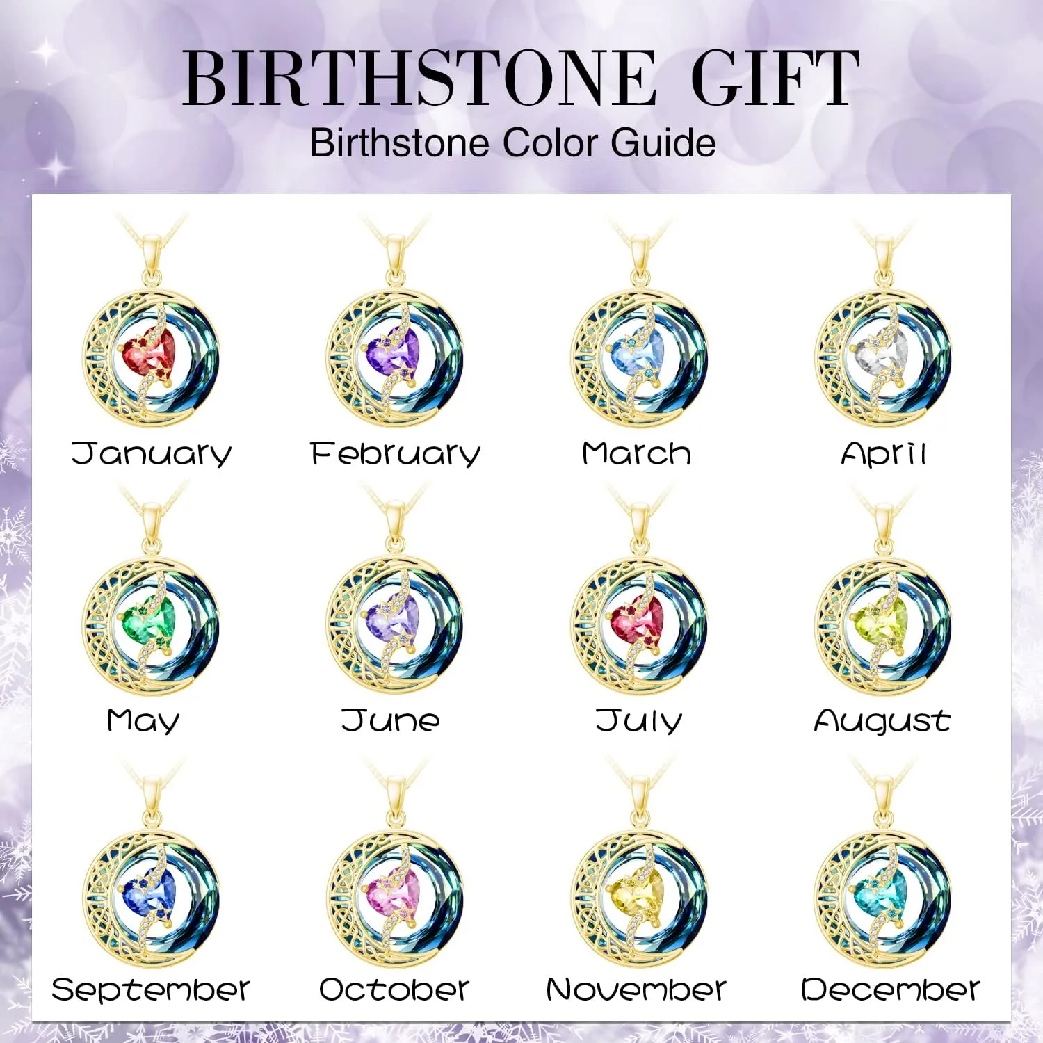 TOUPOP Birthstone Necklace 925 Sterling Silver Moon and Star Pendant Pendant Celtic Moon Crystal Jewelry Birthstone Christmas Gifts for Women Mom Wife Her Girlfriend