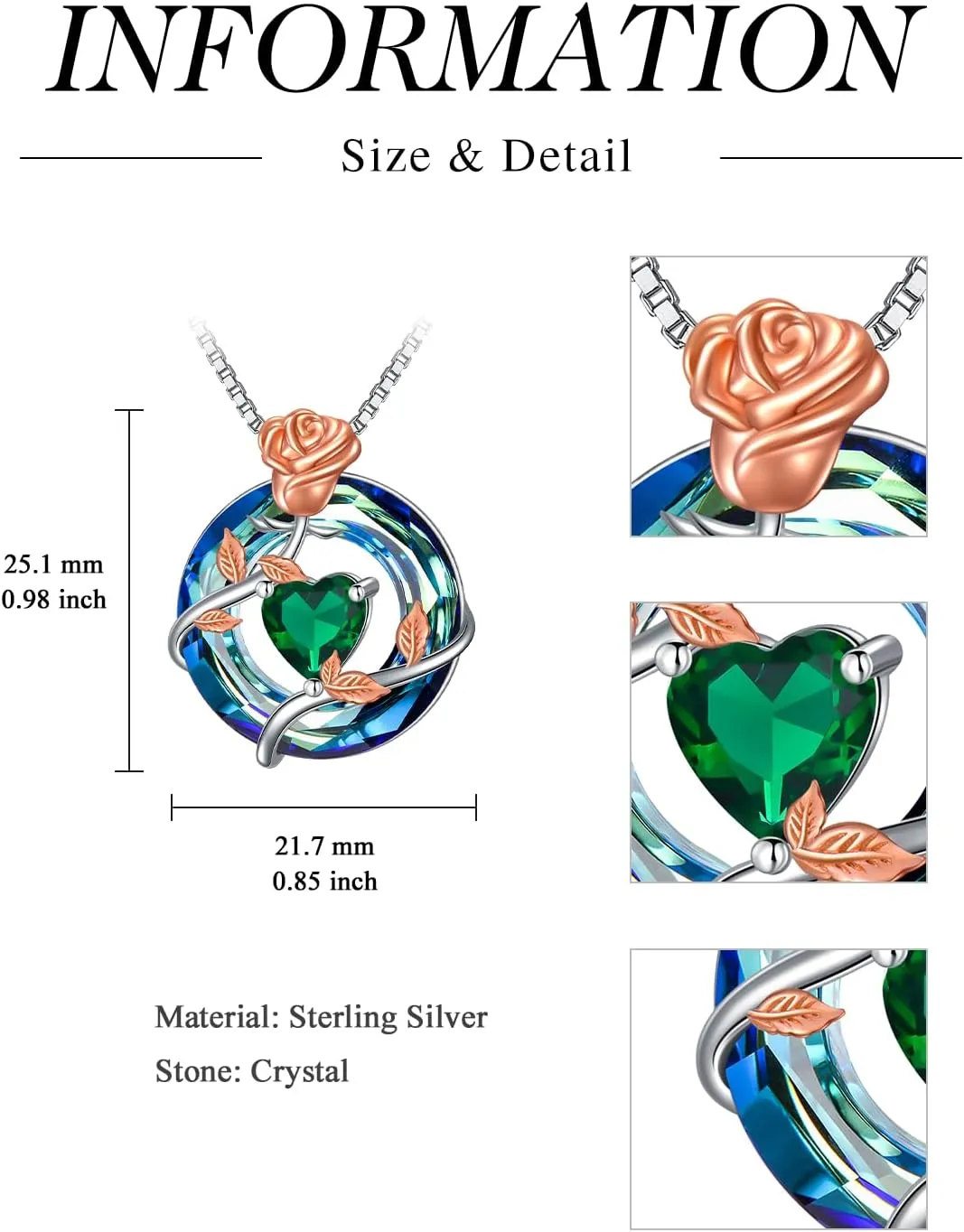 TOUPOP Birthstone Necklace for Women 925 Sterling Silver Rose Flower Pendant Blue Circle Crystal Jewelry Birthday Gifts