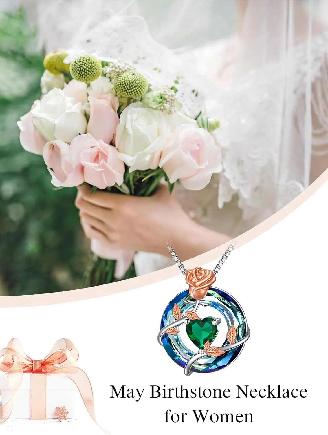 TOUPOP Birthstone Necklace for Women 925 Sterling Silver Rose Flower Pendant Blue Circle Crystal Jewelry Birthday Gifts