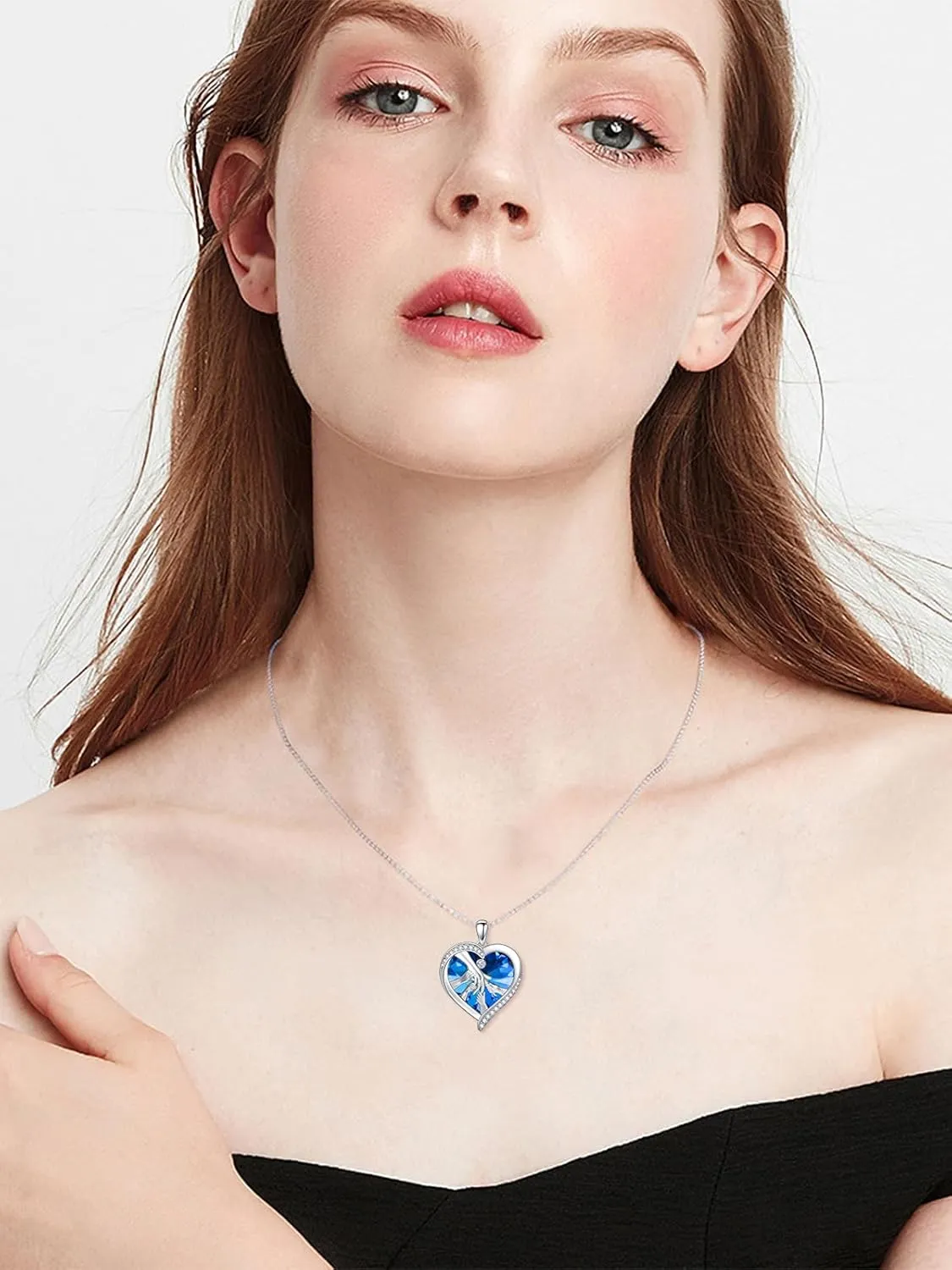 TOUPOP Gifts for Mom 925 Sterling Silver Mother and Daughters/Sons Hands Necklace Blue Heart Crystal Jewelry Mothers Day Birthday Gifts for Women