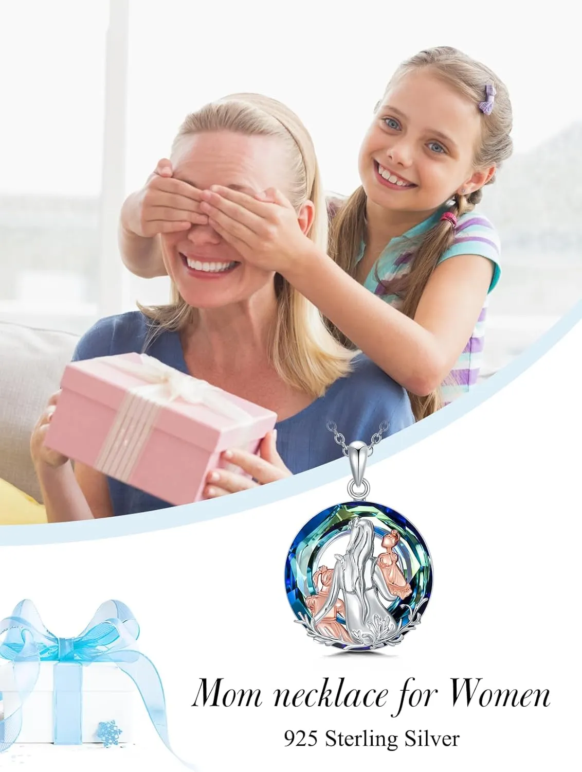 TOUPOP Gifts for Mom 925 Sterling Silver Mother and Daughters/Sons Pendant Necklace Mothers Day Birthday Jewelry Gifts for Women