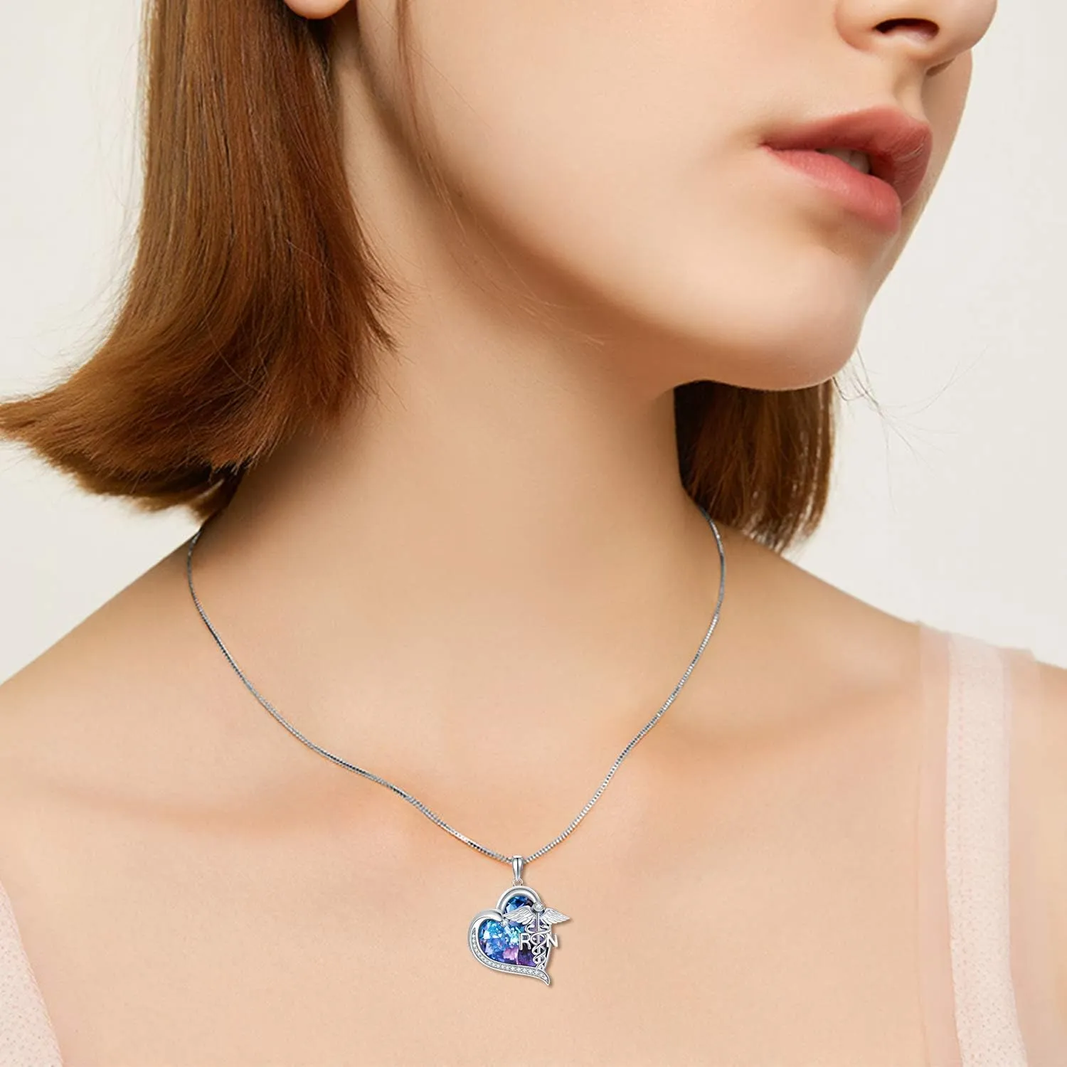 TOUPOP Gifts for Nurse 925 Sterling Silver Nurse Necklace Doctor Nursing Themed Pendant with Crystal RN Medical Caduceus Jewelry Nurse Gifts for Women Student Mom Birthday Graduation