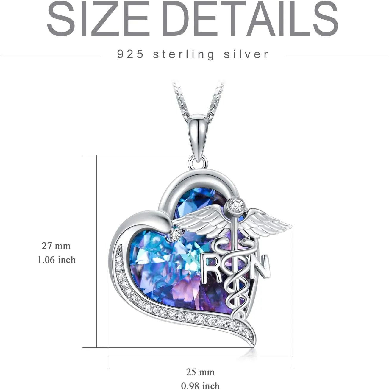 TOUPOP Gifts for Nurse 925 Sterling Silver Nurse Necklace Doctor Nursing Themed Pendant with Crystal RN Medical Caduceus Jewelry Nurse Gifts for Women Student Mom Birthday Graduation