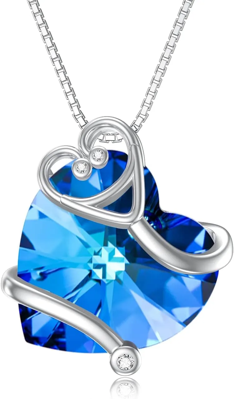TOUPOP Gifts for Nurse 925 Sterling Silver Nurse Necklace Doctor Nursing Themed Pendant with Crystal RN Medical Caduceus Jewelry Nurse Gifts for Women Student Mom Birthday Graduation