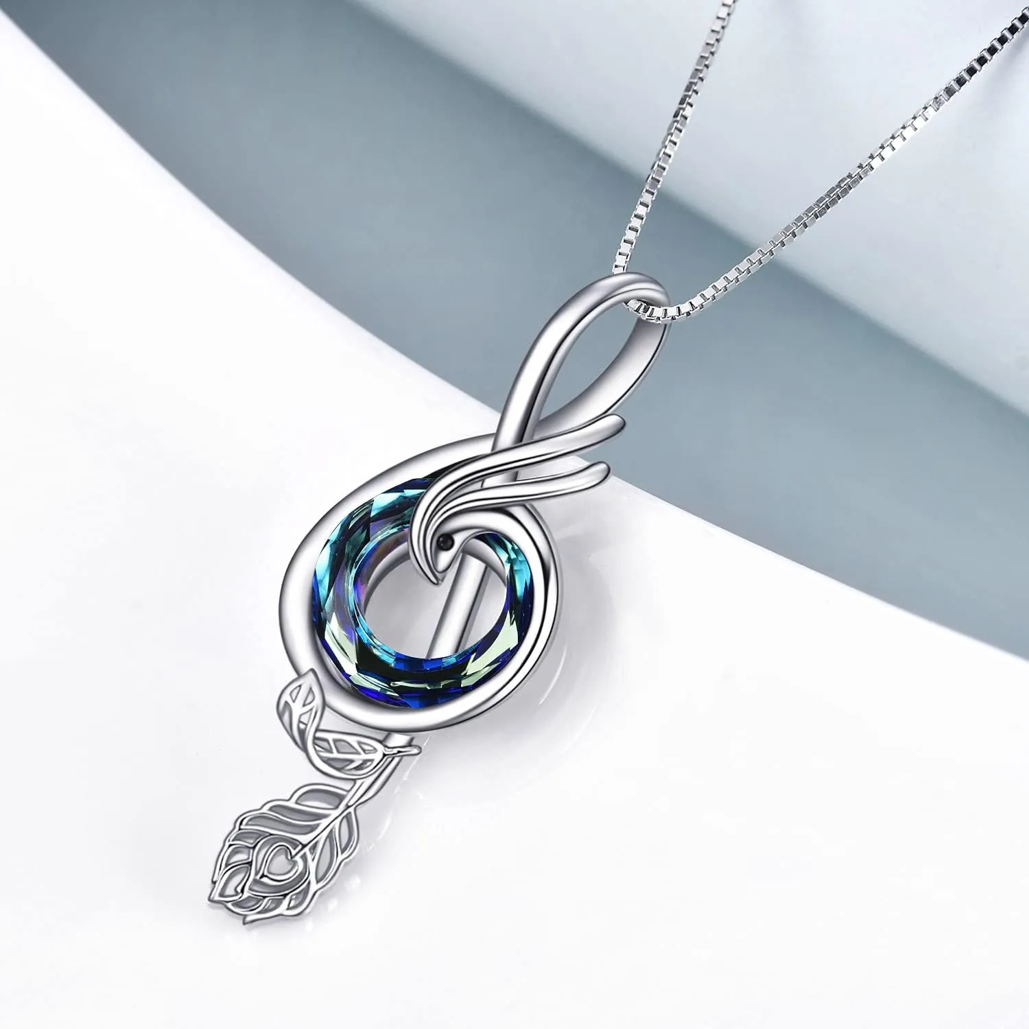 TOUPOP Music Gifts Sterling Silver Phoenix Music Pendant Necklace with Circle Crystal Musical Notes Jewelry Gifts for Women Girls Student Teacher Birthday Christmas Mothers Day