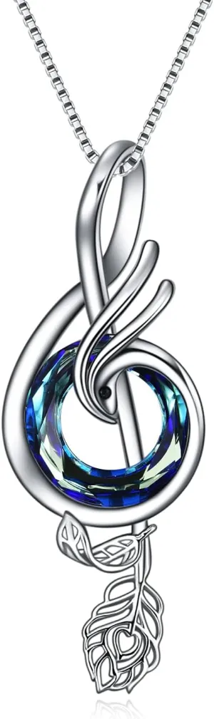 TOUPOP Music Gifts Sterling Silver Phoenix Music Pendant Necklace with Circle Crystal Musical Notes Jewelry Gifts for Women Girls Student Teacher Birthday Christmas Mothers Day