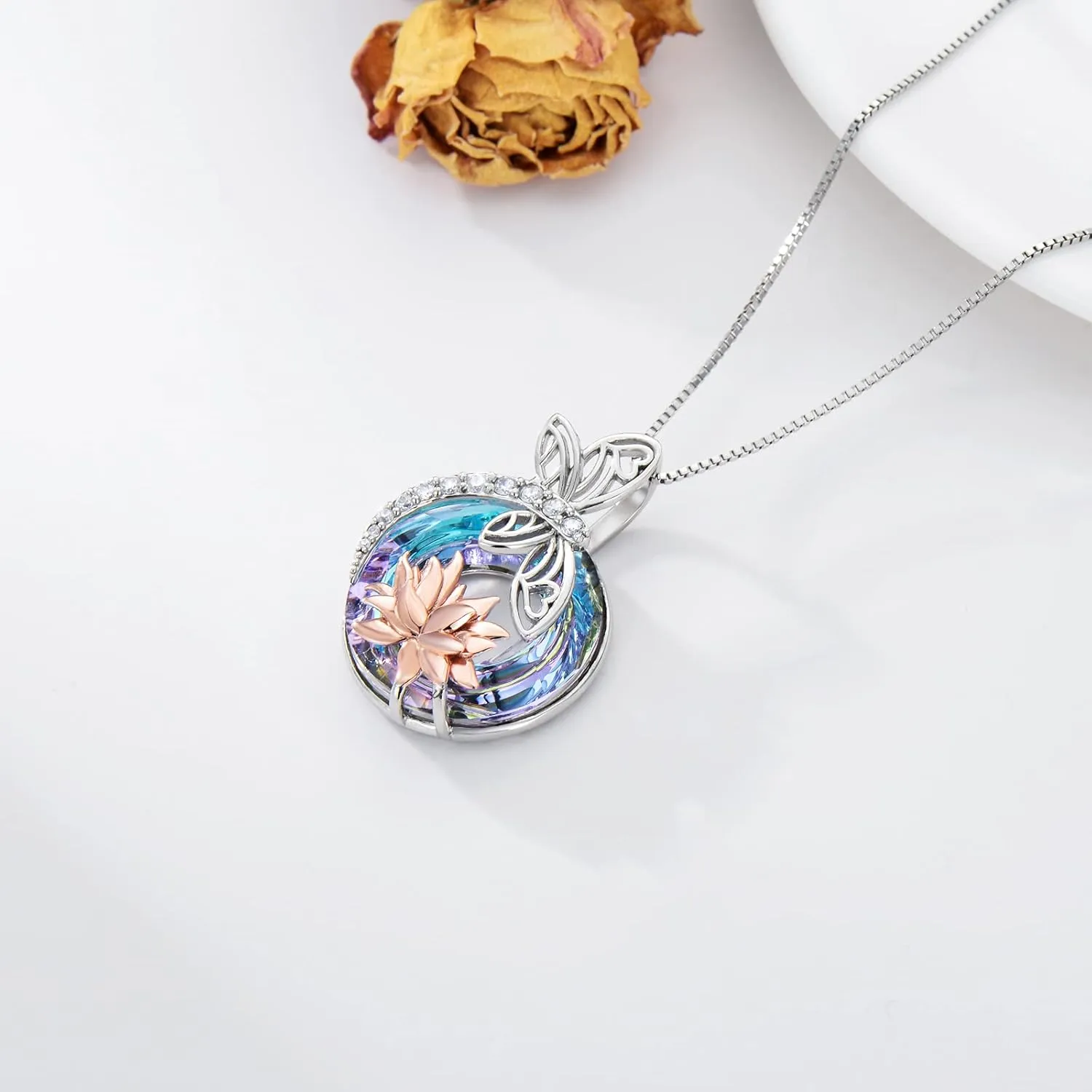 TOUPOP Sterling Silver Dragonfly/Butterfly Pendant Necklace with Crystal Birthday Christmas Jewelry Gifts for Women