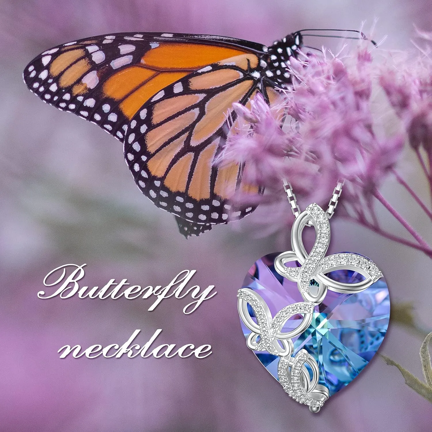 TOUPOP Sterling Silver Dragonfly/Butterfly Pendant Necklace with Crystal Birthday Christmas Jewelry Gifts for Women