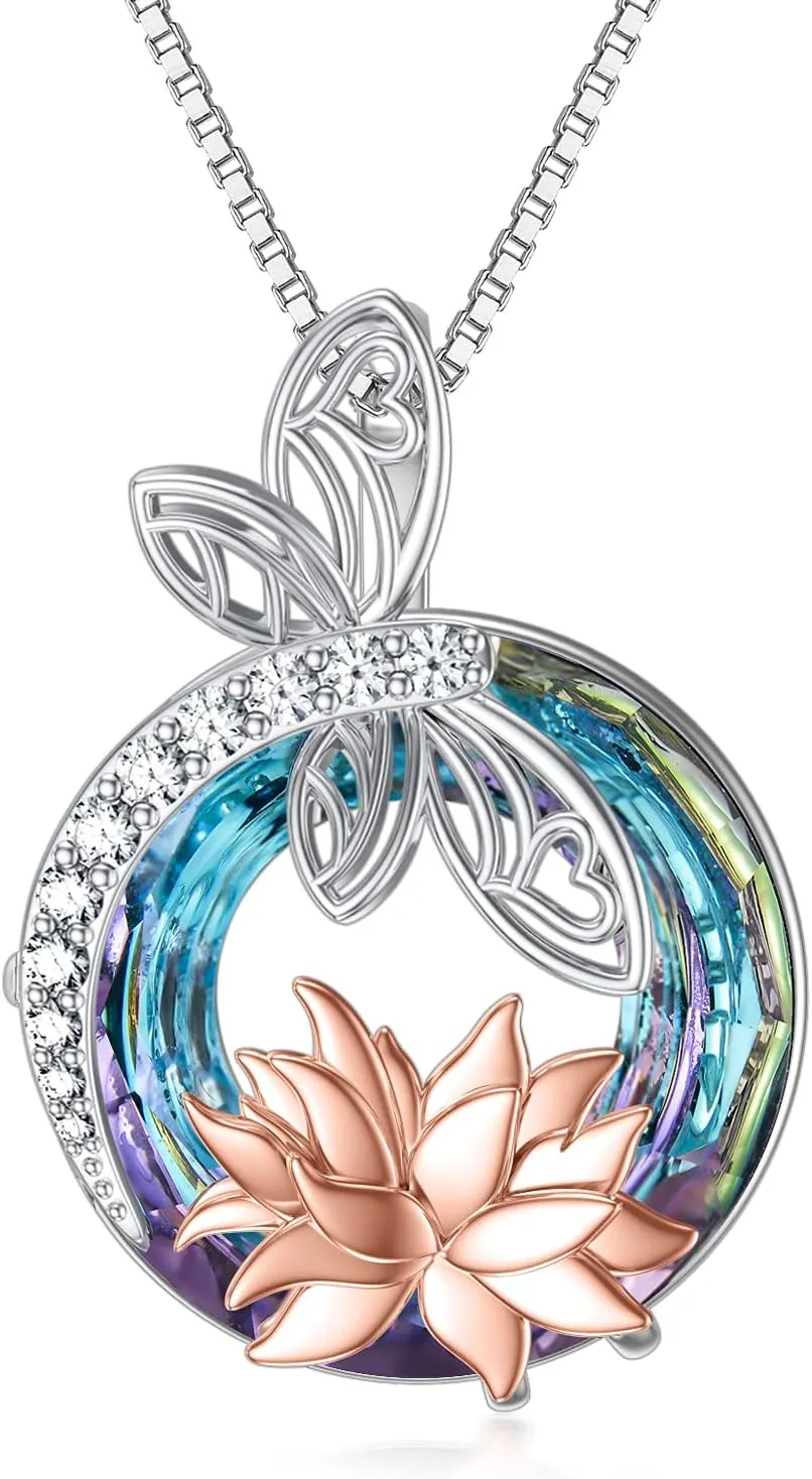 TOUPOP Sterling Silver Dragonfly/Butterfly Pendant Necklace with Crystal Birthday Christmas Jewelry Gifts for Women