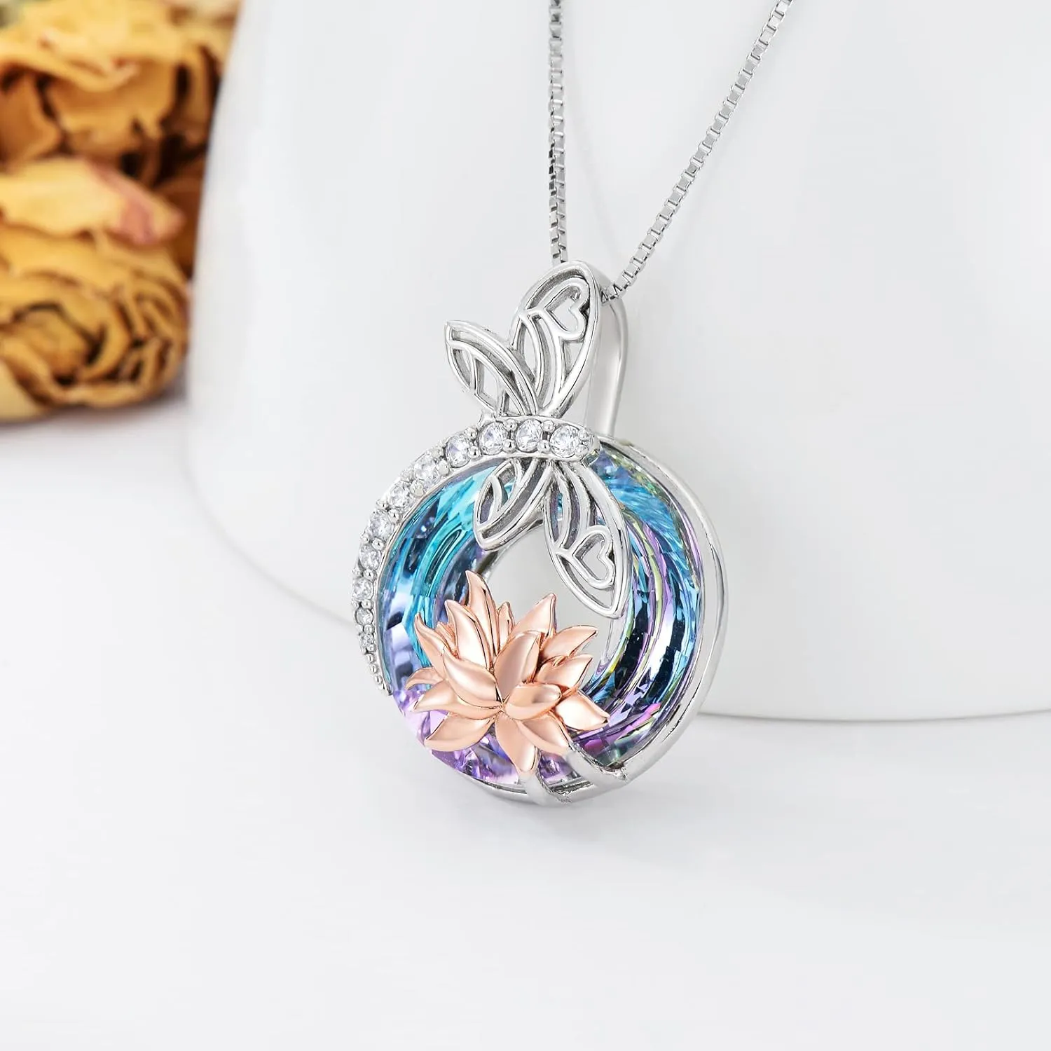 TOUPOP Sterling Silver Dragonfly/Butterfly Pendant Necklace with Crystal Birthday Christmas Jewelry Gifts for Women