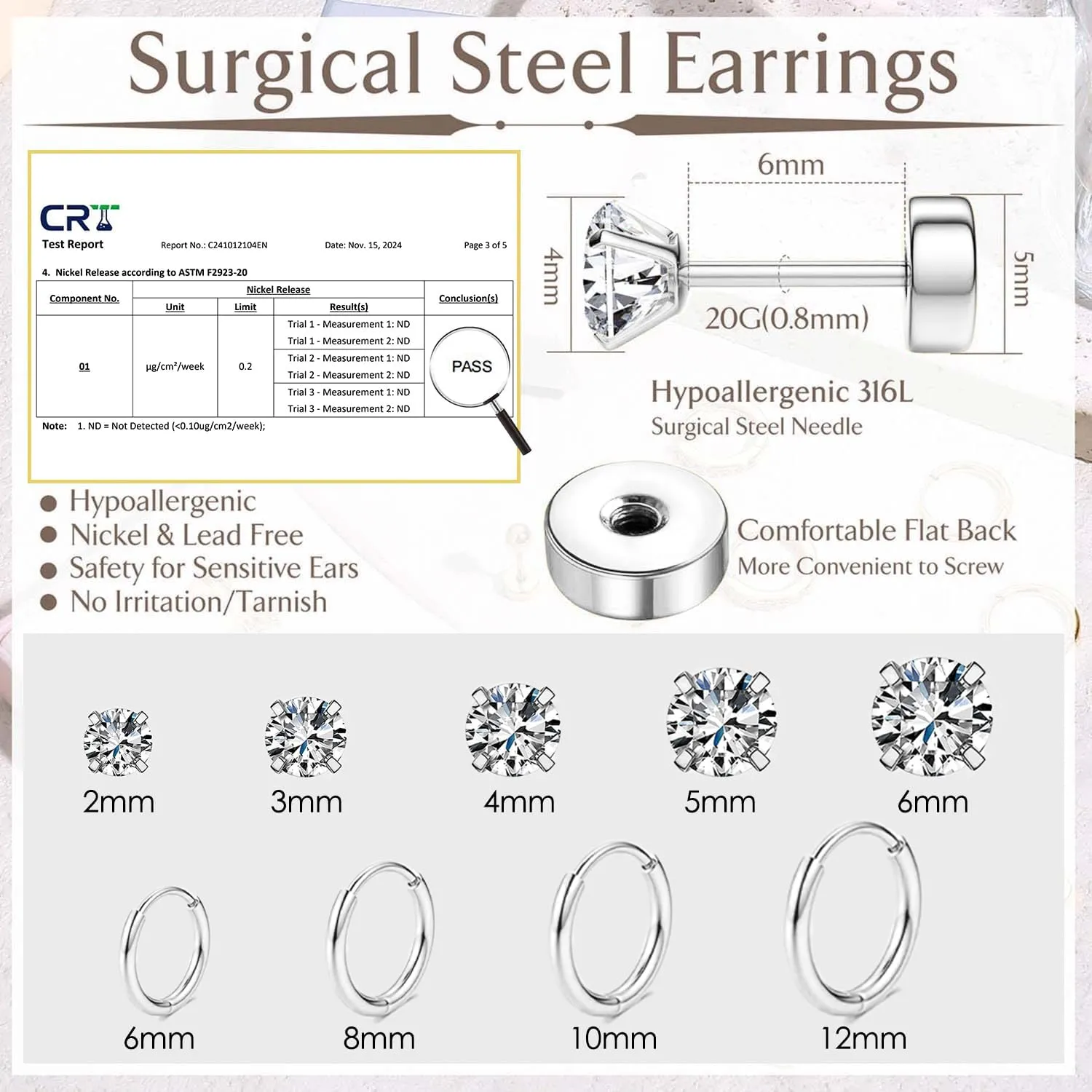 Tragus Gold Earrings Set for Women, Cartilage Earring Stack for Multiple Piercing, Hypoallergenic Helix Flat Back Small Stud Hoop Earrings for Sensitive Ear, Jewelry Gift