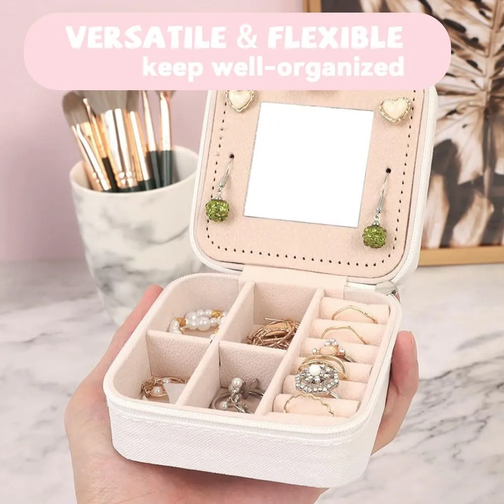 Travel Jewelry Case, Jewelry Organizer Box, Small Travel Jewelry Holder Personalized Birthday Gift Women Girls Teens White Earring Necklace Organizer Case with Mirror Initial Y