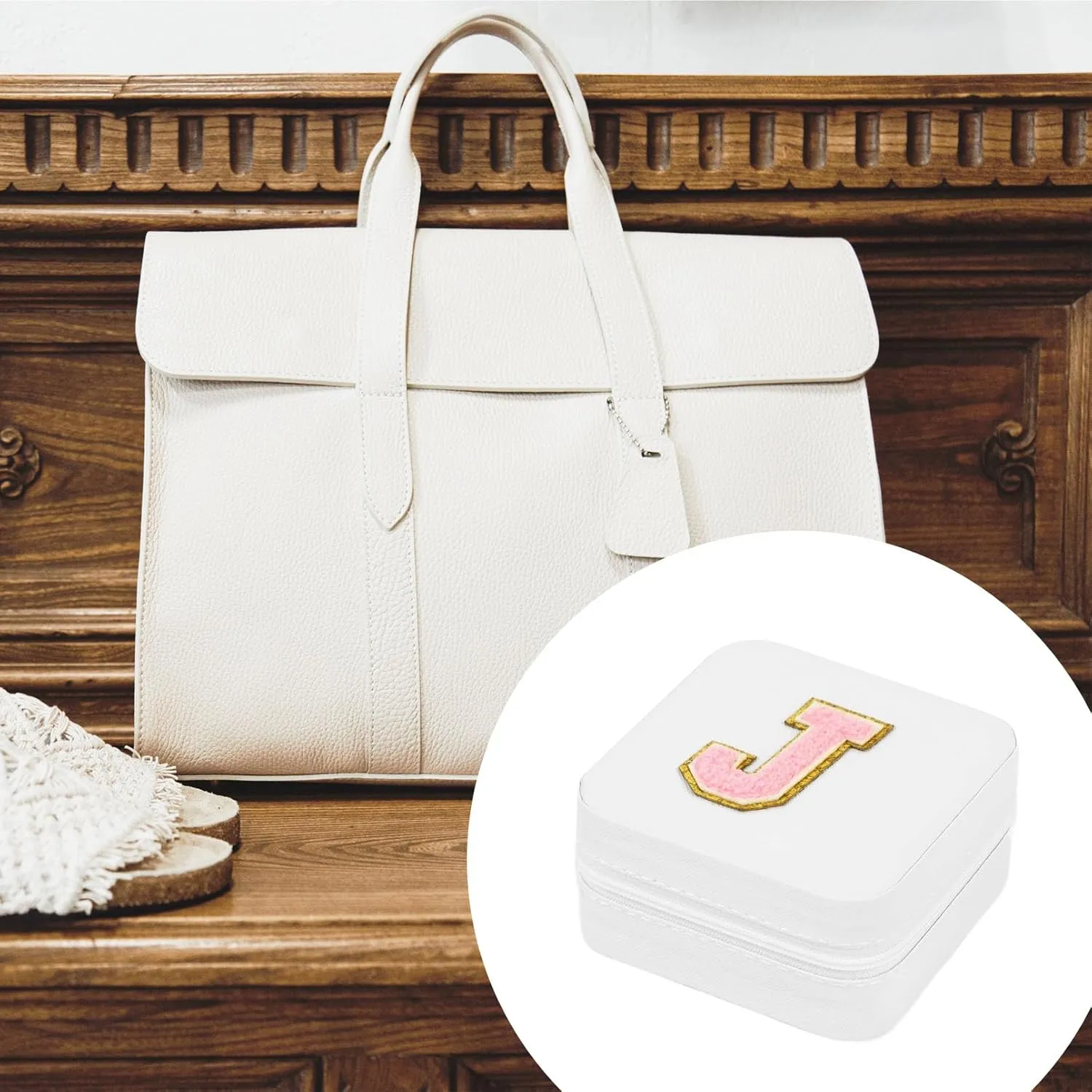Travel Jewelry Case, Jewelry Organizer Box, Small Travel Jewelry Holder Personalized Birthday Gift Women Girls Teens White Earring Necklace Organizer Case with Mirror Initial Y