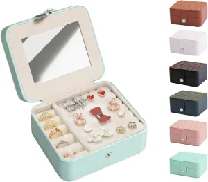 Travel Jewelry Case Small Jewelry Box Jewelry Organizer Storage Case Portable PU Leather Mini Jewelry Travel Case for Girls Womens Earring, Necklace, Rings,Bracelets (Blue)