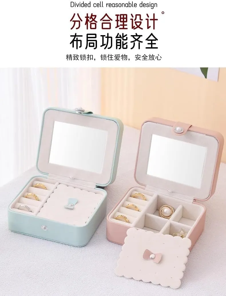 Travel Jewelry Case Small Jewelry Box Jewelry Organizer Storage Case Portable PU Leather Mini Jewelry Travel Case for Girls Womens Earring, Necklace, Rings,Bracelets (Blue)
