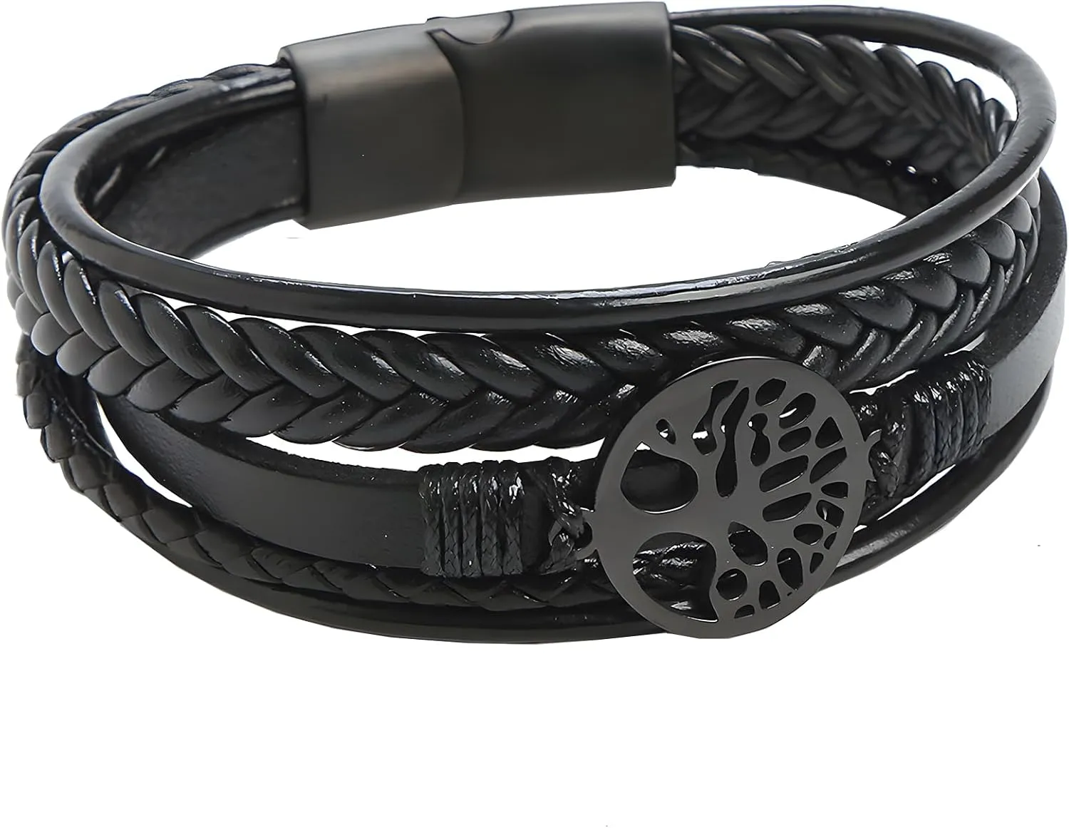 Tree of Life Leather Bracelet for Men, Multi-Layer Braided Religious Boho Women Cuff Bracelets with Stainless Steel Clasp Anniversary Father's Day Birthday Christmas Jewelry Gifts for Him