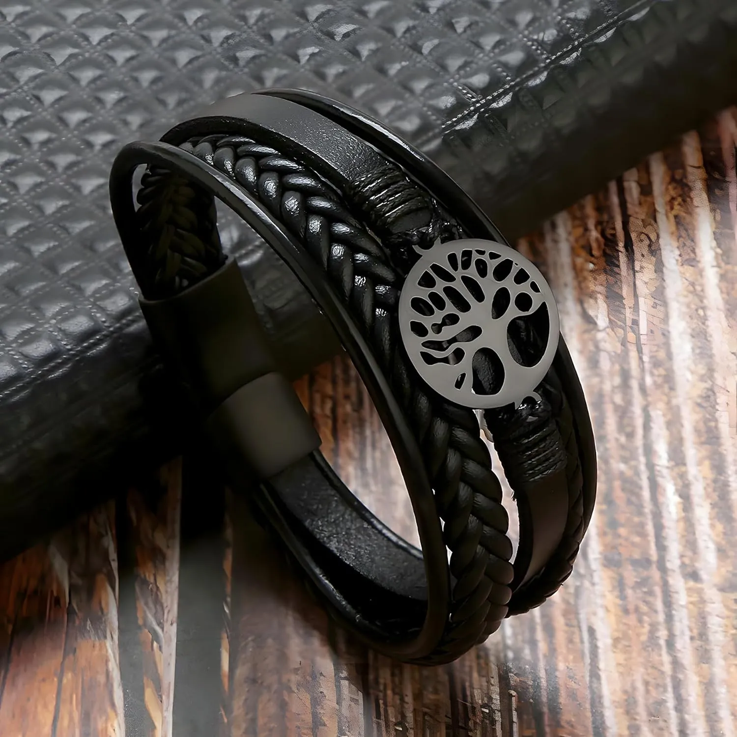 Tree of Life Leather Bracelet for Men, Multi-Layer Braided Religious Boho Women Cuff Bracelets with Stainless Steel Clasp Anniversary Father's Day Birthday Christmas Jewelry Gifts for Him