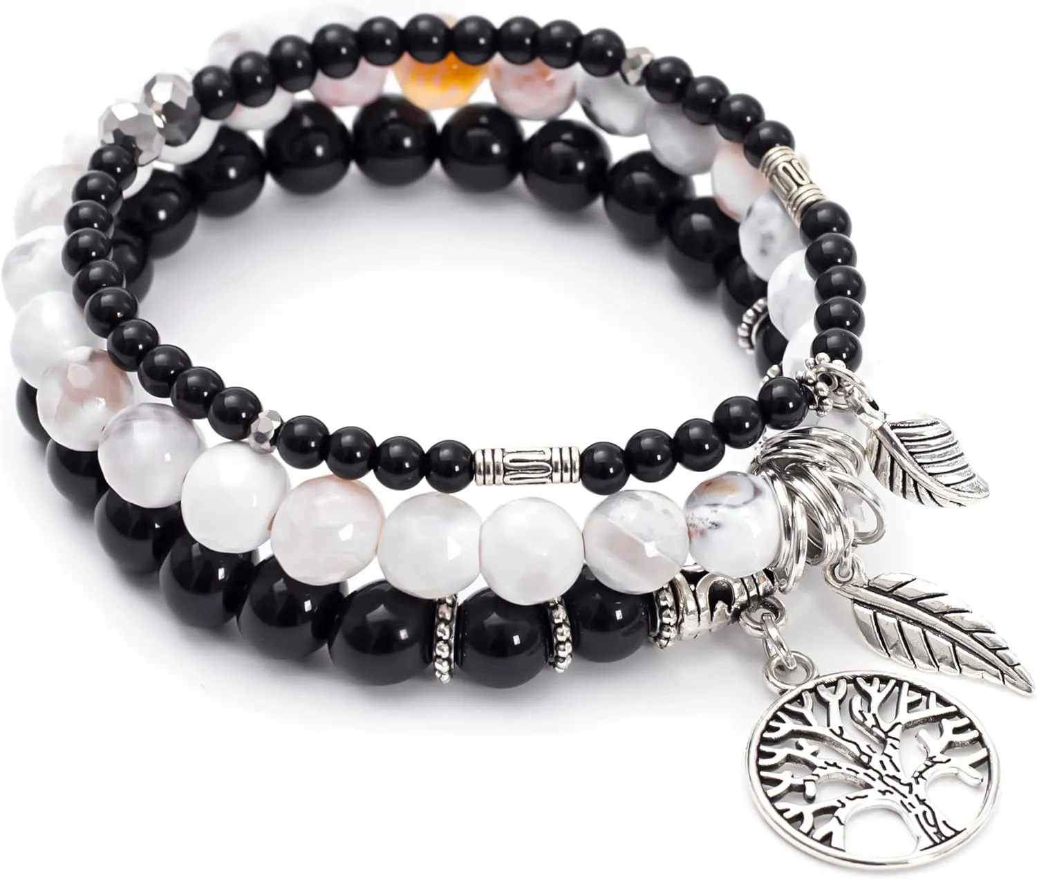 Tree of Life Yoga Healing Stone Bracelets,Multilayer Turquoise Jasper Bracelet Sets Beach Charm Bracelet Set One Size Fits All for Perple Stress Relief