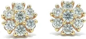 Trendy Flower Cluster Mens Women 14k Yellow Gold Plated 925 Sterling Silver Hip Hop Round Shape Iced 5A CZ Circle Screw Back Earrings Jewelry Gifts For Men Women