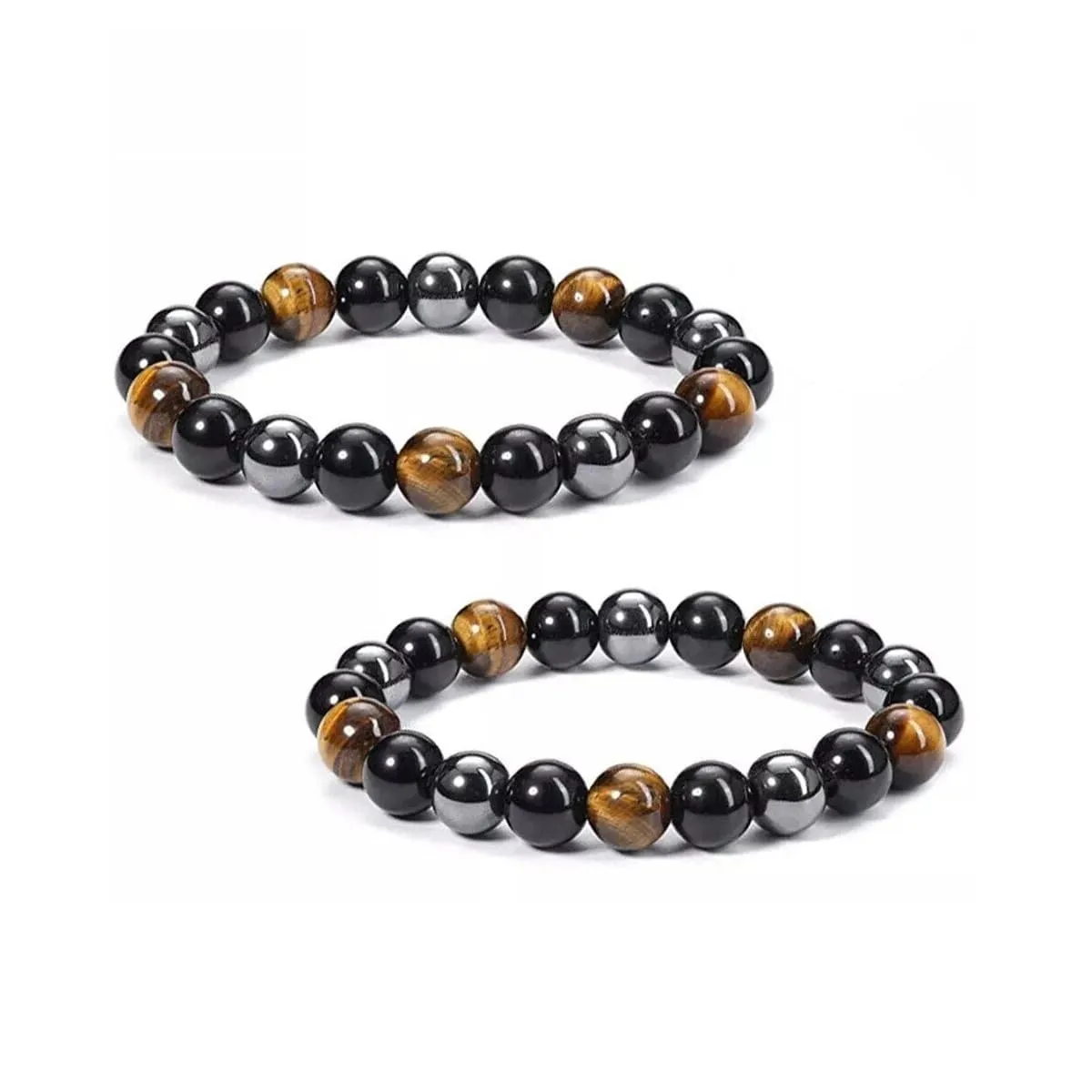 Triple Protection Healing Good Energy Bracelet- Tiger Eye Hematite Black Obsidian Natural Stone Jewelry Bracelet Bring Good Luck & Prosperity to Men Women