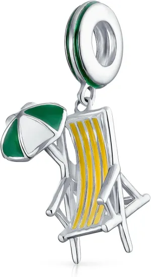 Tropical Vacation Lounge Chair Cocktail Drink Bird Parrot Swimmer Goggles Sunglasses Flip Flop Sandal Pineapple Beach Palm Tree Charm Bead For Women Teen .925 Sterling Silver Fits European Bracelet
