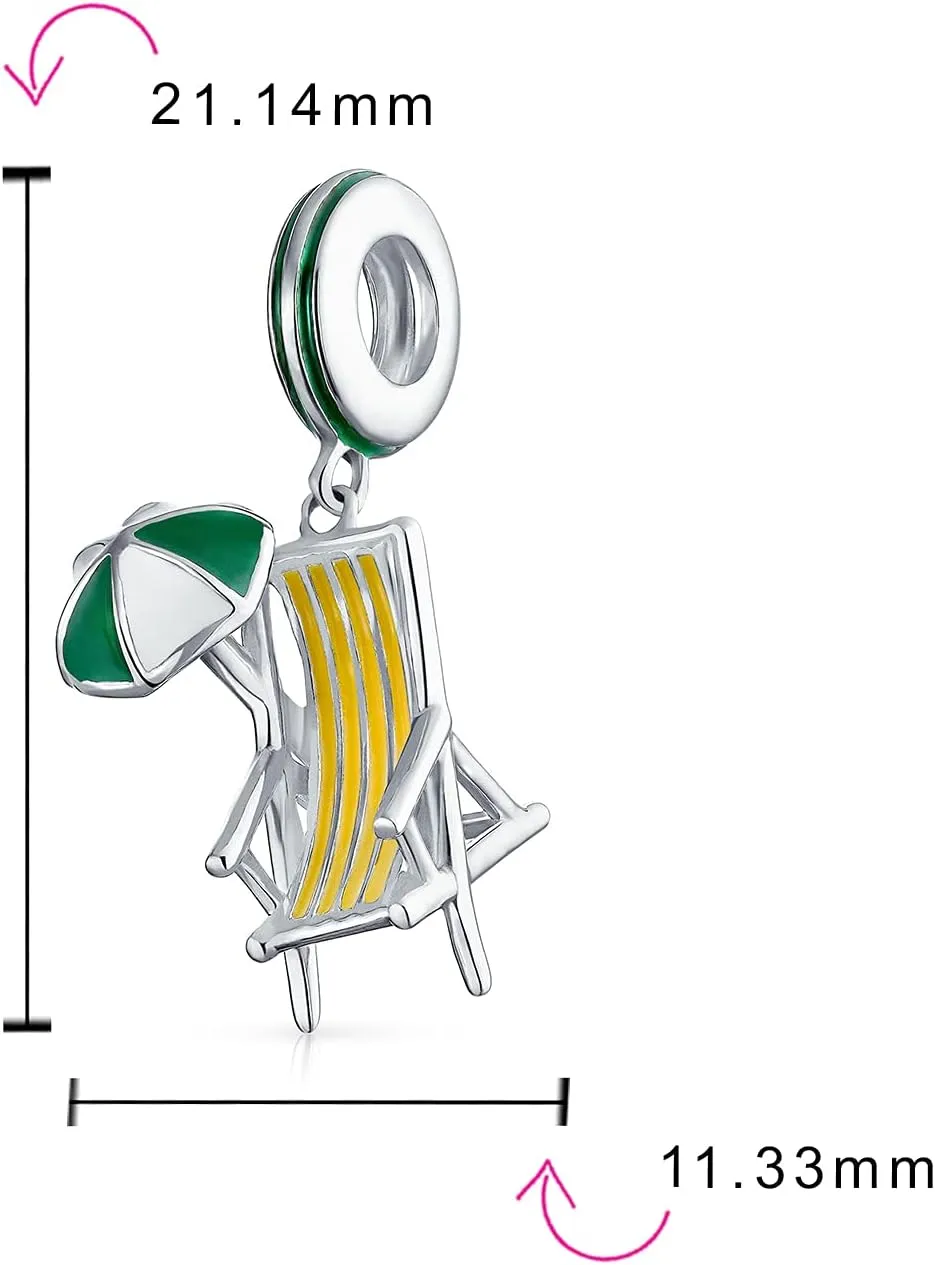 Tropical Vacation Lounge Chair Cocktail Drink Bird Parrot Swimmer Goggles Sunglasses Flip Flop Sandal Pineapple Beach Palm Tree Charm Bead For Women Teen .925 Sterling Silver Fits European Bracelet