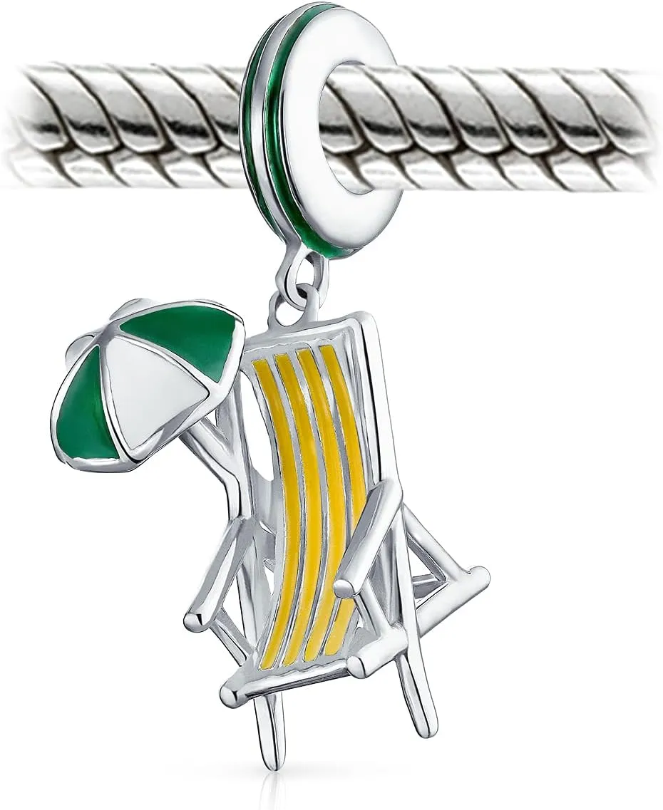 Tropical Vacation Lounge Chair Cocktail Drink Bird Parrot Swimmer Goggles Sunglasses Flip Flop Sandal Pineapple Beach Palm Tree Charm Bead For Women Teen .925 Sterling Silver Fits European Bracelet