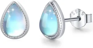 TUGHRA Moonstone Earrings Sterling Silver Studs for Women Teen Hypoallergenic Teardrop Earrings Dainty Small Moonstone Jewelry Minimalist