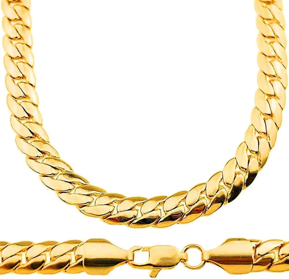 TUOKAY 24K Gold Curb Cuban Link Chain Necklace 9mm 24" Hip Hop Rapper Chain Punk Style Shiny 90s Cuban Link Chain