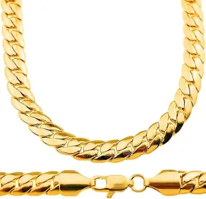 TUOKAY 24K Gold Curb Cuban Link Chain Necklace 9mm 24" Hip Hop Rapper Chain Punk Style Shiny 90s Cuban Link Chain